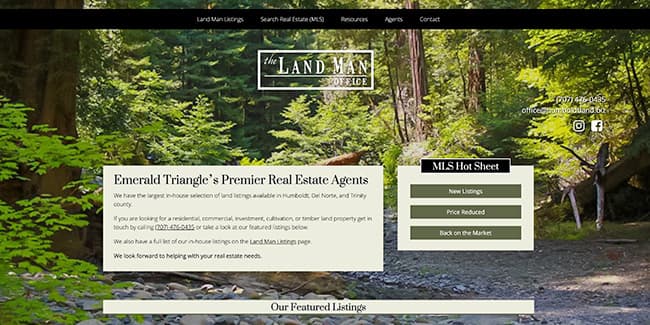 Land Man logo with a forest behind it